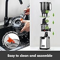 Vista 8 de Fretta Cold Press Juicer,Juicer Machines Vegetable and Fruit,Masticating Juicer with 5.3'' Large Feed Chute fit Whole Fruits,BPA-Free, Reverse