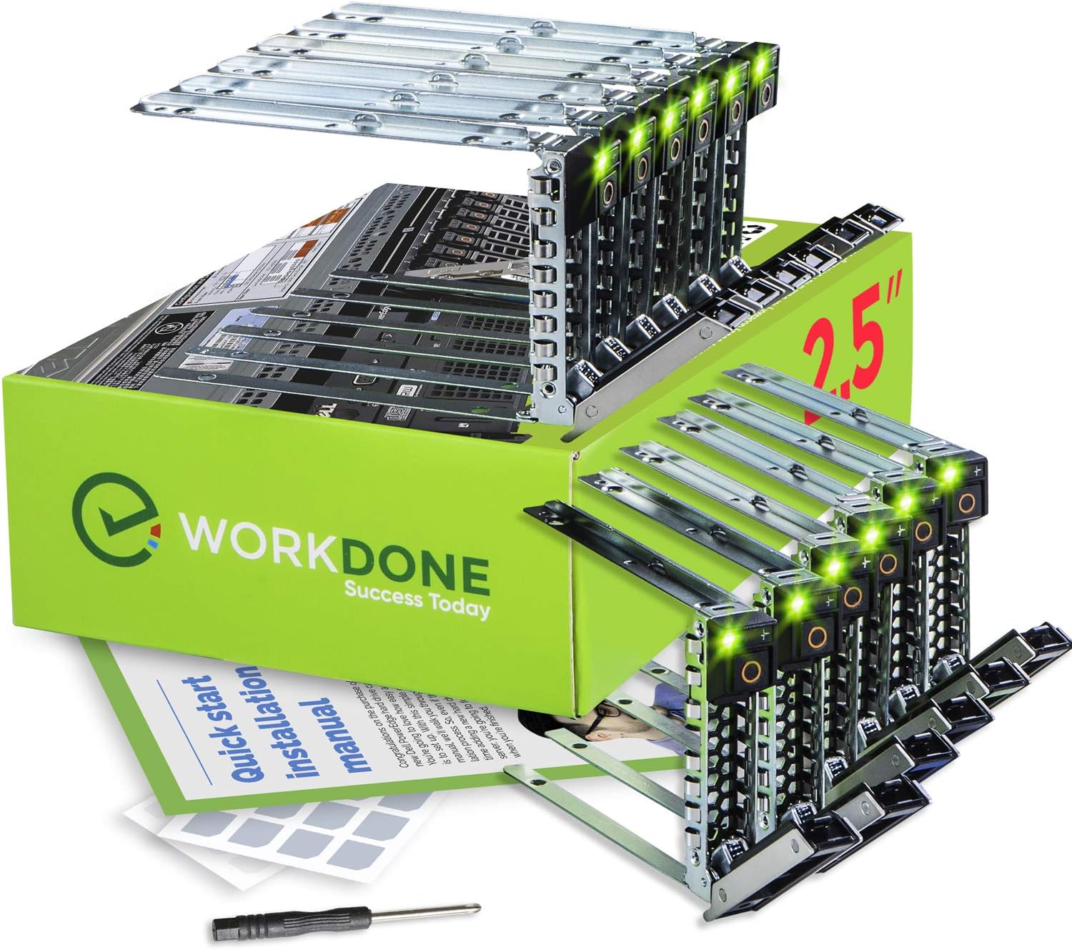 WORKDONE 12-Pack 2.5" Drive Caddy - Compatible for Dell PowerEdge Servers - 14th Gen R440 R640 R740 R740xd R840 R940 R6415 XC - Sticker Labels - Setup Manual - Selected Screws