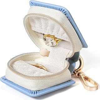 Vowcarol Ring Holder Keychain, Jewelry Ring Holder Box with Keychain, Portable Gym Jewelry Storage (Blue)