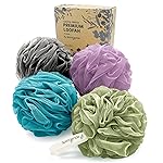 Spongentle Premium Deep Cleansing Loofah Sponge for Radiant Skin, Pack of 4, Bath and Shower, Exfoliating Body Scrubber, Beautiful Colors for Women and Men