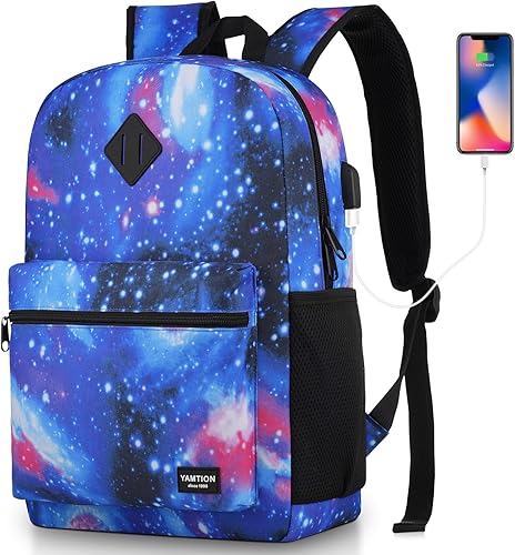 YAMTION - Mochila escolar unisex casual para adultos y adolescentes con puerto USB para preparatoria universidad oficina trabajo viaje