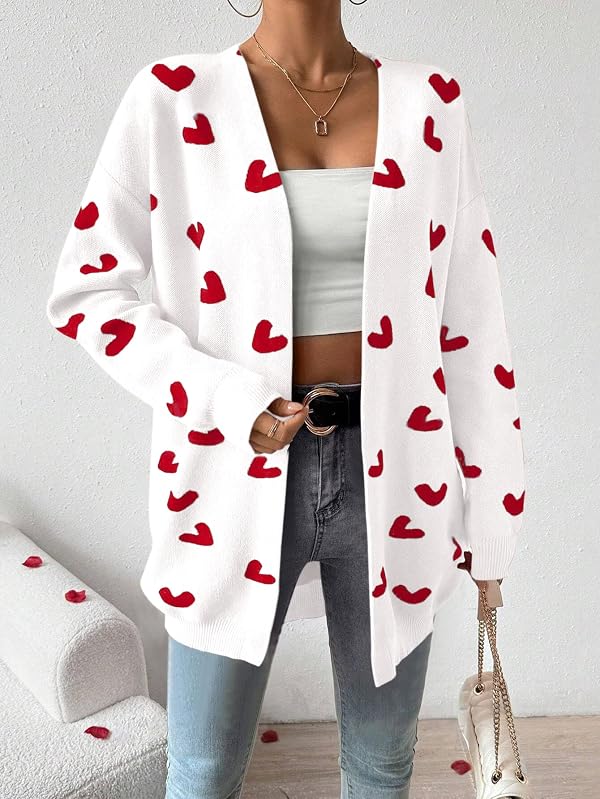 SECRETEYARD Womens Cute Heart Cardigans Oversized Long Sleeve Open Front Knit Sweaters White by SECRETEYARD - Used condition - Image 2