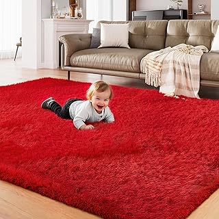 AMTOVO Area Rugs for Living Room, Fluffy Red 8x10 Clearance Bedroom Rug,...