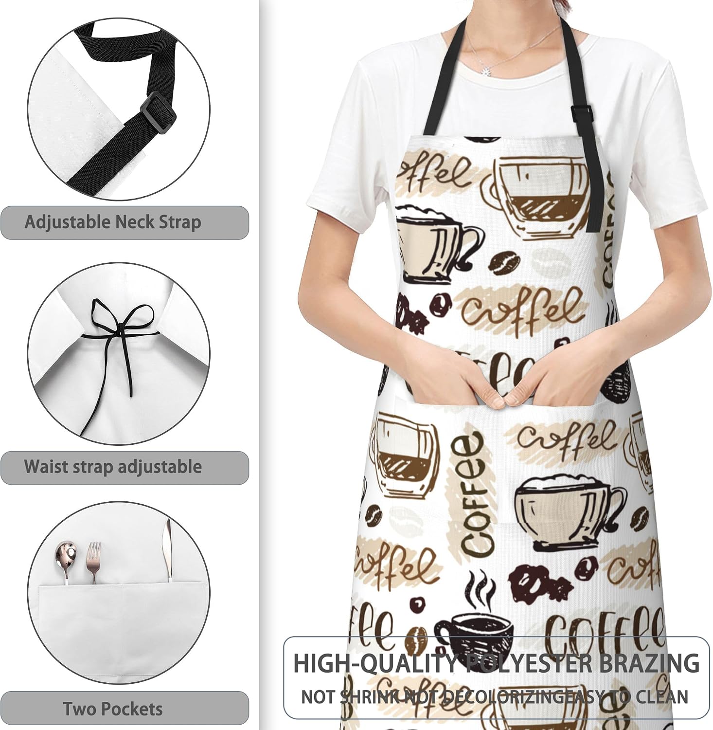 Apron, Stocking Stuffers Bib Apron with Adjustable Neck for Women, Suitable for Home Kitchen Cooking Apron