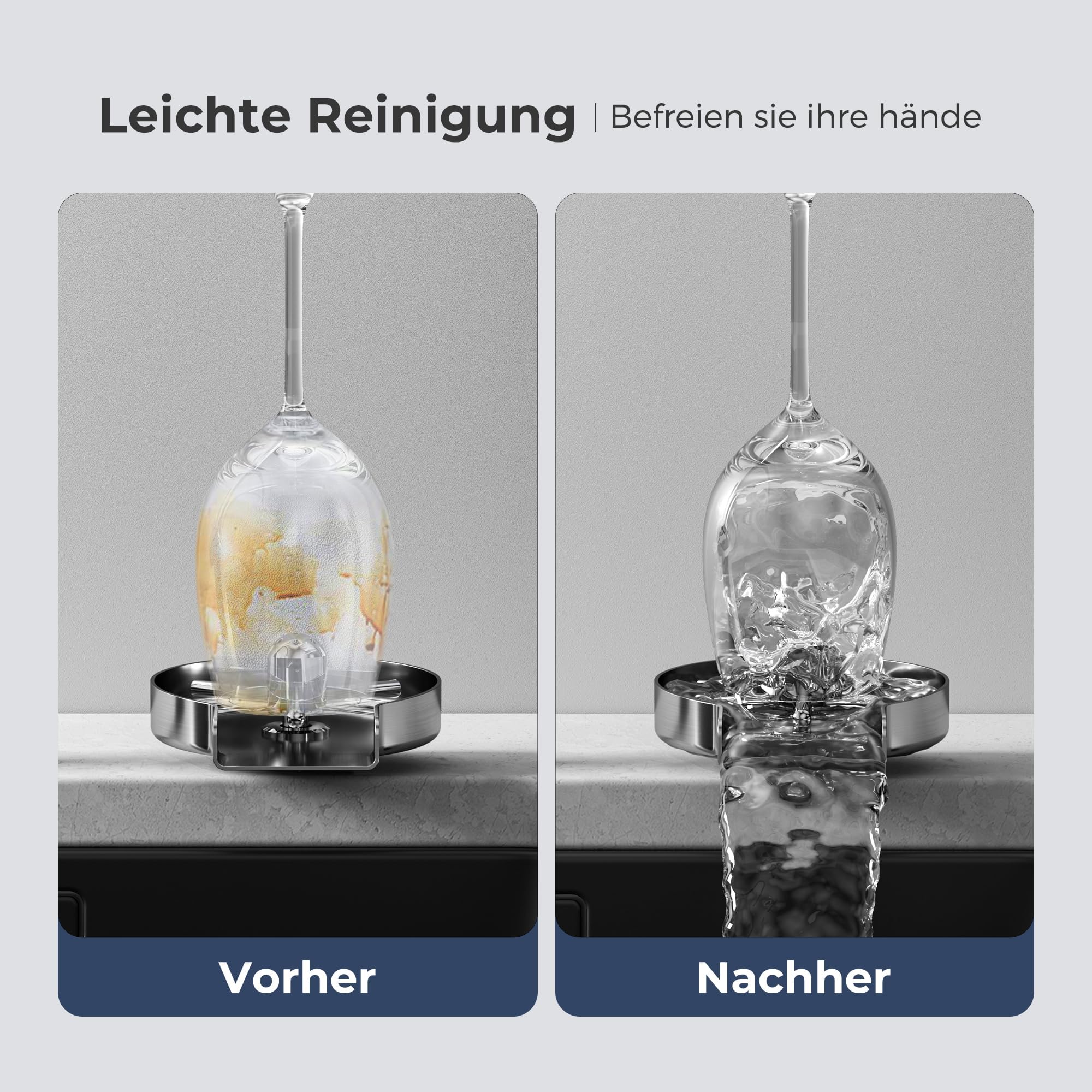 Vancoco G3/8" Automatische Edelstahl Glasspüler für Küchenspülen Tassenreiniger Flaschenwascher für Bar Restaurant Babyflasche Cafés mit 360° Drehbaren Düsen （Gebürsteter Edelstahl）