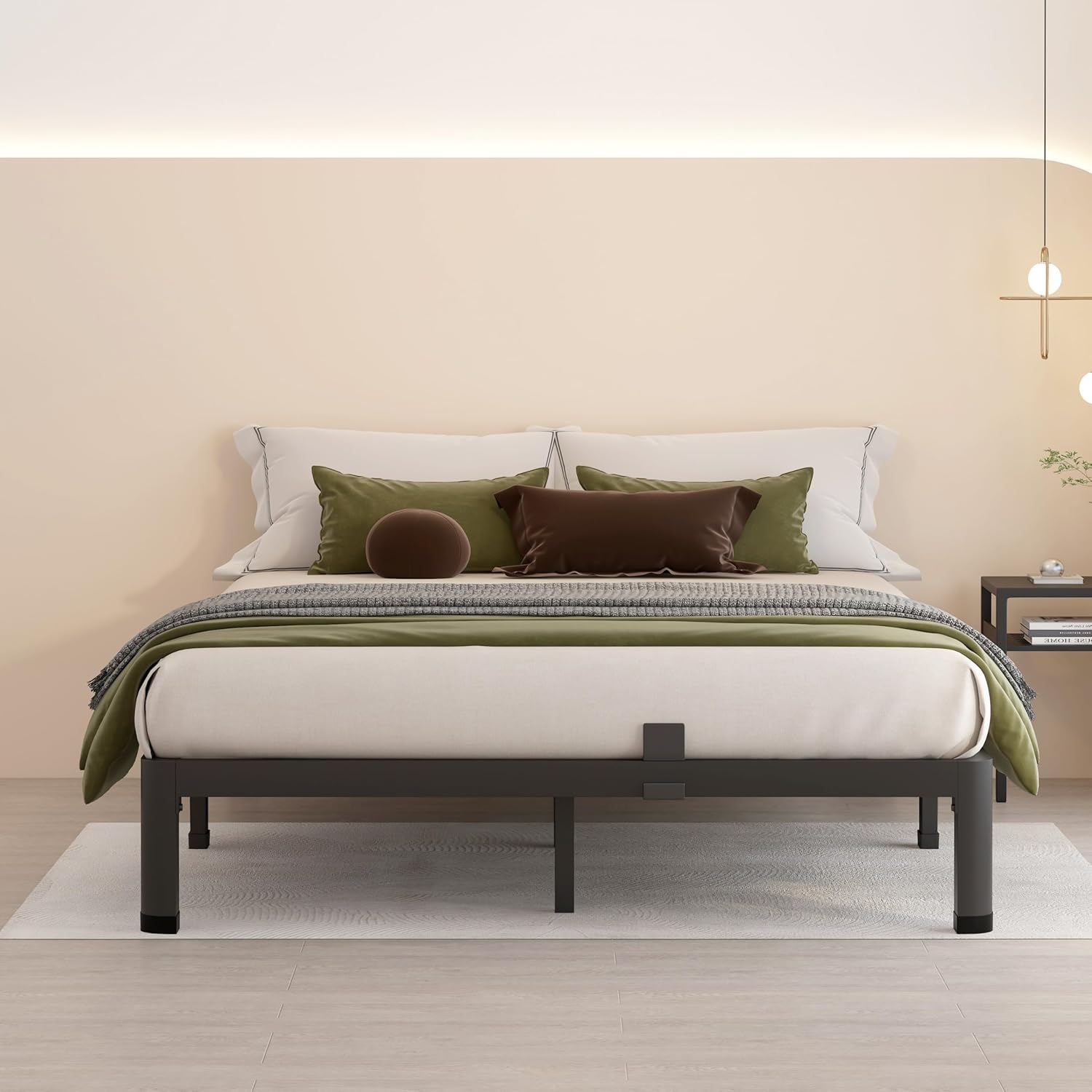Full Size Black Metal Platform Bed Frame with Slats