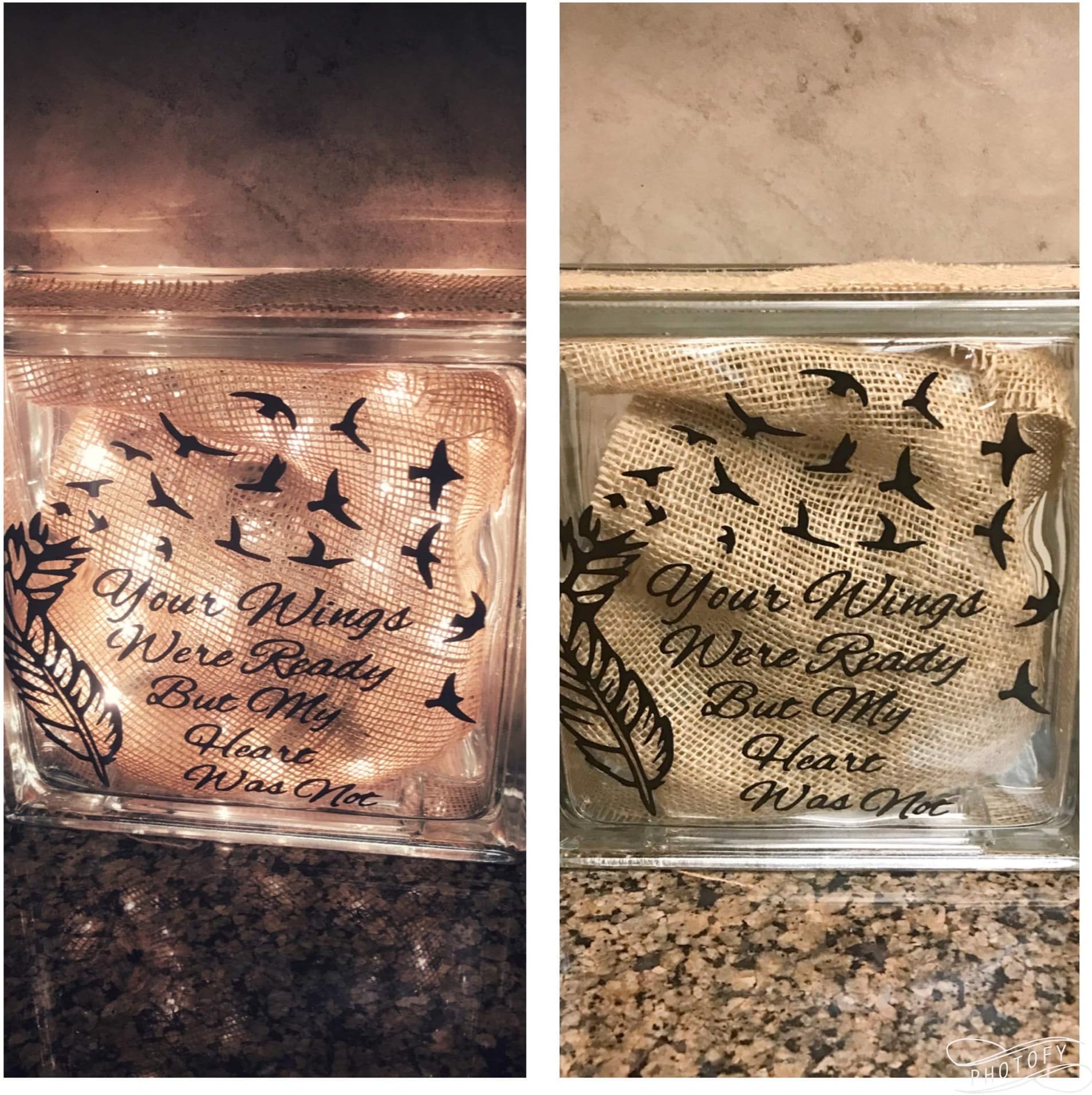 Your Wings Were Ready But My Heart Was Not Lighted Glass Block Memorial Mothers Day Gift for Mom Funeral Loss of Loved One Night Light Unique Display Bereavement