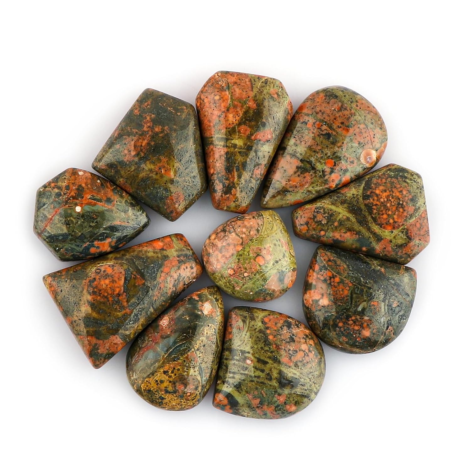 CRYSTALIS Wholesale 20pcs Natural Thulite Loose Gemstone Bulk Cabochons Jewelry Making Supply, Chakra & Healing Polished Stones, Wire Wrapping, DIY, Gem Collection