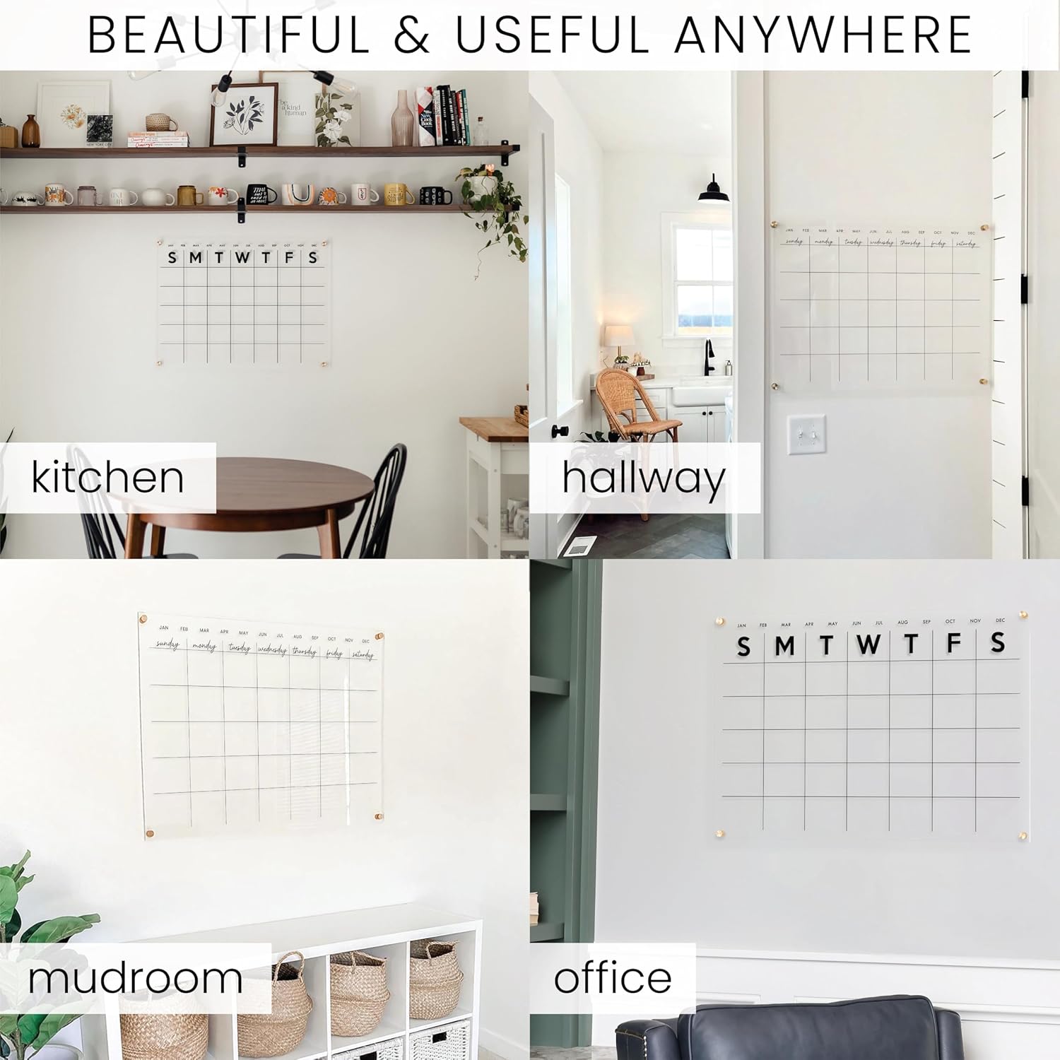 2025 Clear Calendar for Wall, Calendar Whiteboard for Wall, Wall Calendar Dry Erase, Acrylic Calendar, Dry Erase Planning Board (Cursive, Black, 14"x11")