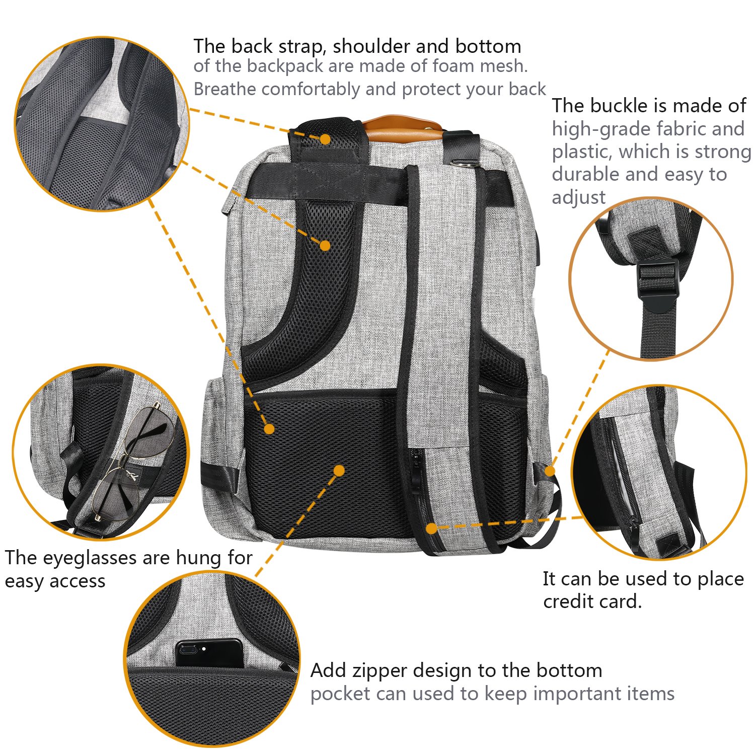 Diaper Bag Backpack Multi-Function Mommy Bag Backpack Baby Bags Nappy Backpack for Both Dad and Mom with Stroller Straps,Changing Pad,USB Port and Laundry Bag