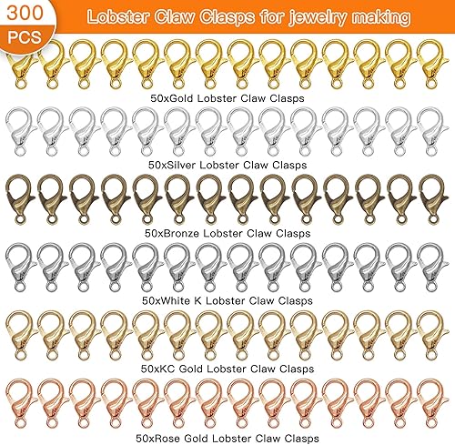 Miniatura 2 de 300 cierres de pinza de langosta para hacer joyas, cierres de collar de joyería, cierres de langosta de aleación de metal, gancho de cierre curvado
