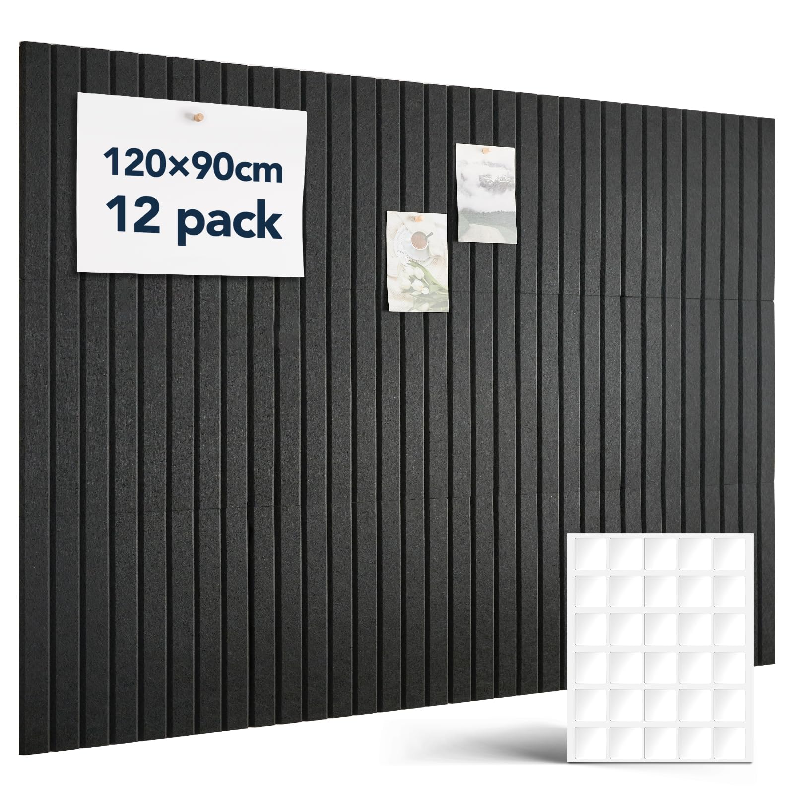 Woovio 120 x 90 cm Large Felt Notice Board, Self-Adhesive, Pack of 12, Felt Wall, with 60 Double-Sided Adhesive Pads, Decorative Memo Boards Bulletin Board for Office, Kitchen, Children's Room, No