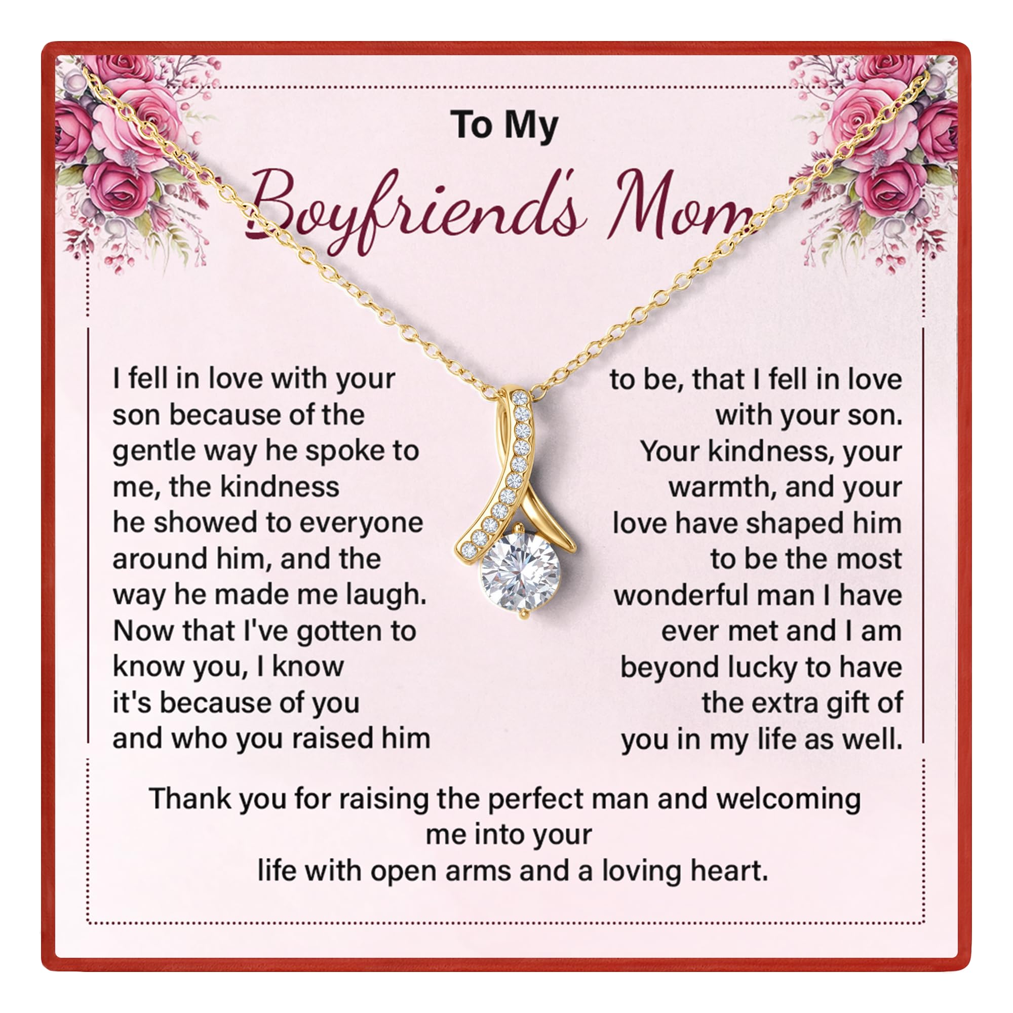 Collar con texto en inglés «To My Boyfriend's Mom», regalo de novia, futura nuera para el día de la madre, regalos para cumpleaños, aniversario, con colgante de circonita cúbica, tarjeta de mensaje