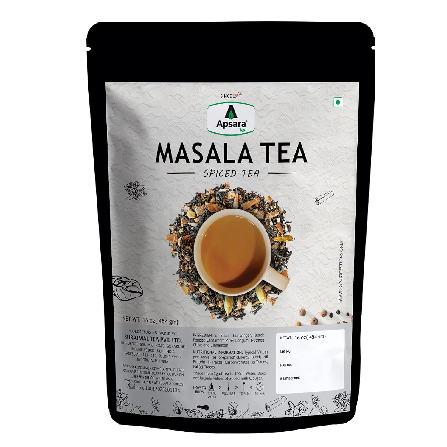 Apsara Premium Masala Chai Loose Leaf Tea 16 oz, Authentic Indian Chai with Assam Leaves & Natural Spices (Ginger, Cardamom, Cinnamon, Clove, Black Pepper), Rich Flavor for Milk Tea, Pack of 1