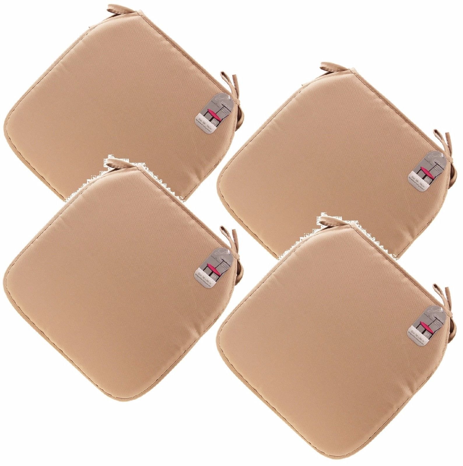 EHD Set of 4 Seat Pads With Ties Luxurious Quilted Seat Pads For Indoor Outdoor Garden Patio Kitchen & Office Chairs (Brown)