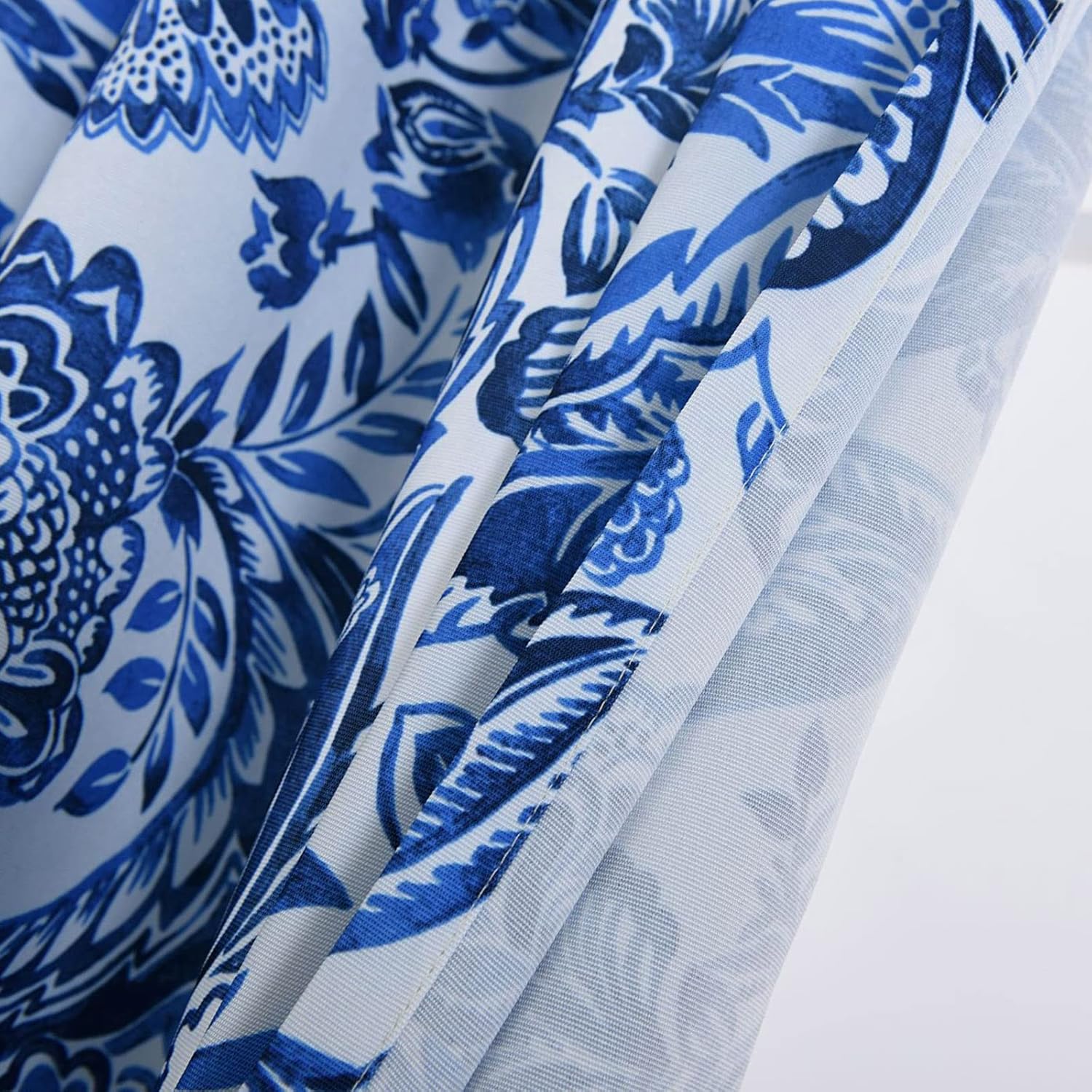 LUNEZY Baroque Small Curtains Blue, Tie Up Curtains Adjustable, Nordic Semi Blackout Roman Shade, Thermal Insulated Short Curtains for Kitchen, Bathroom Window Coverings, 1 Pcs,46x63 Inch