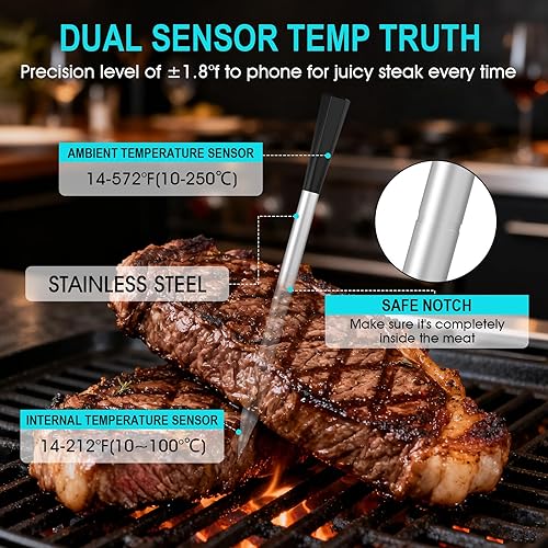Miniatura 3 de Termómetro inalámbrico para carne, Bluetooth digital, termómetro inteligente para carne con base de refuerzo, sonda impermeable IP67, precisión de