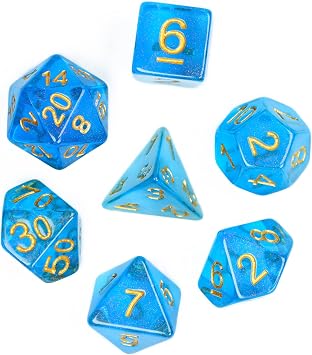 UDIXI Aurora Pudrası ile Doldurulmuş 7 Parça Çok Yüzlü Zar Seti, Zindanlar ve Ejderhalar için Mavi DND Zar, RPG MTG ve Diğer Masa Oyunları için D&D Zar