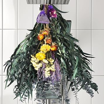125 PCS Dried Eucalyptus Stems with Lavender Flowers Bundle for Shower,Natural Preserved Eucalyptus Leaves with Chrysanthemum flower Sachet Bundles for Home Wedding Fragrance Bathroom Table Vase Decor