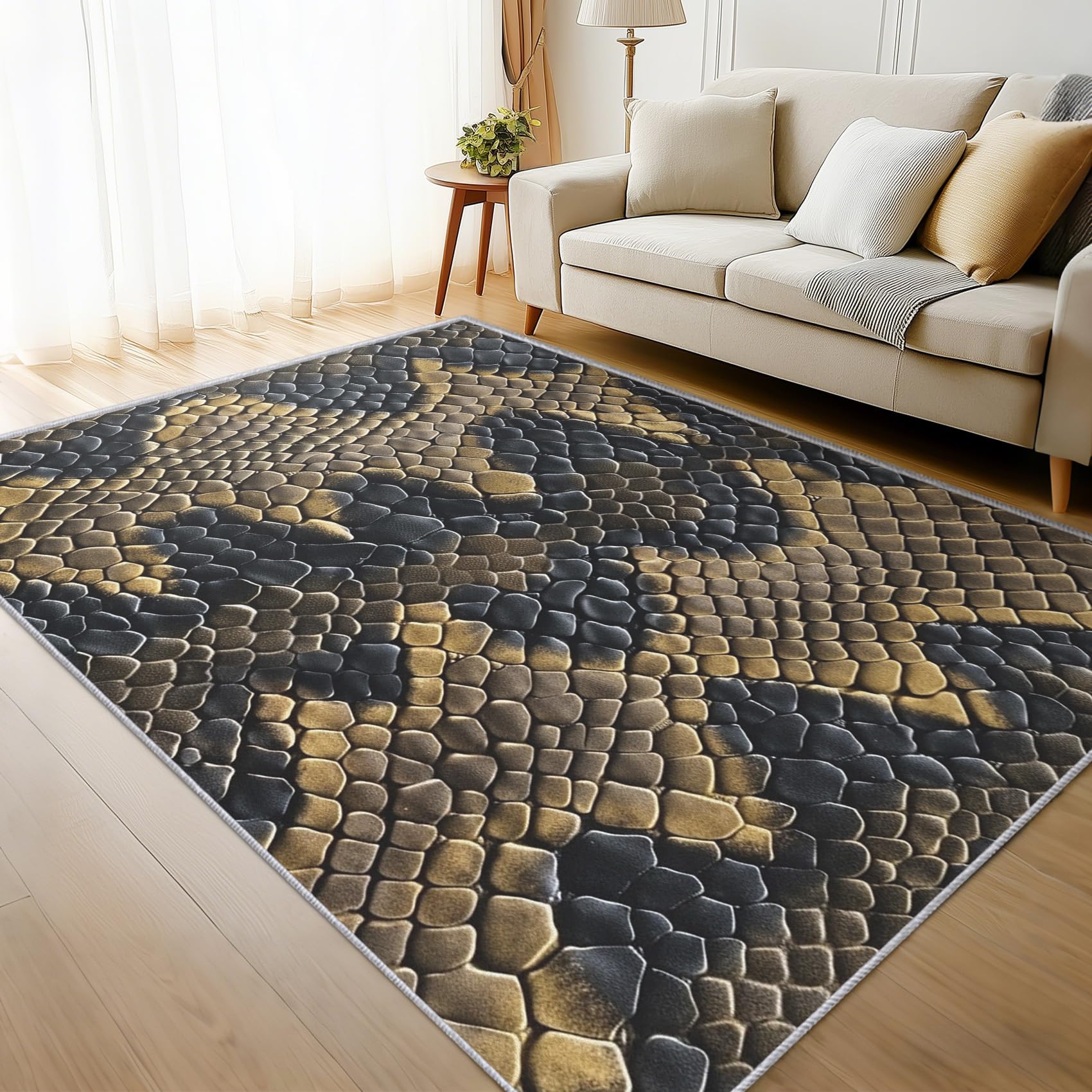 Tapis salon antidérapant et lavable grand format motif serpent