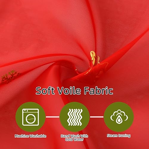 Miniatura 5 de Cortinas traslúcidas de Navidad con copos de nieve, cortinas transparentes de gasa con estampado dorado de lujo, par de tratamiento de bronceado