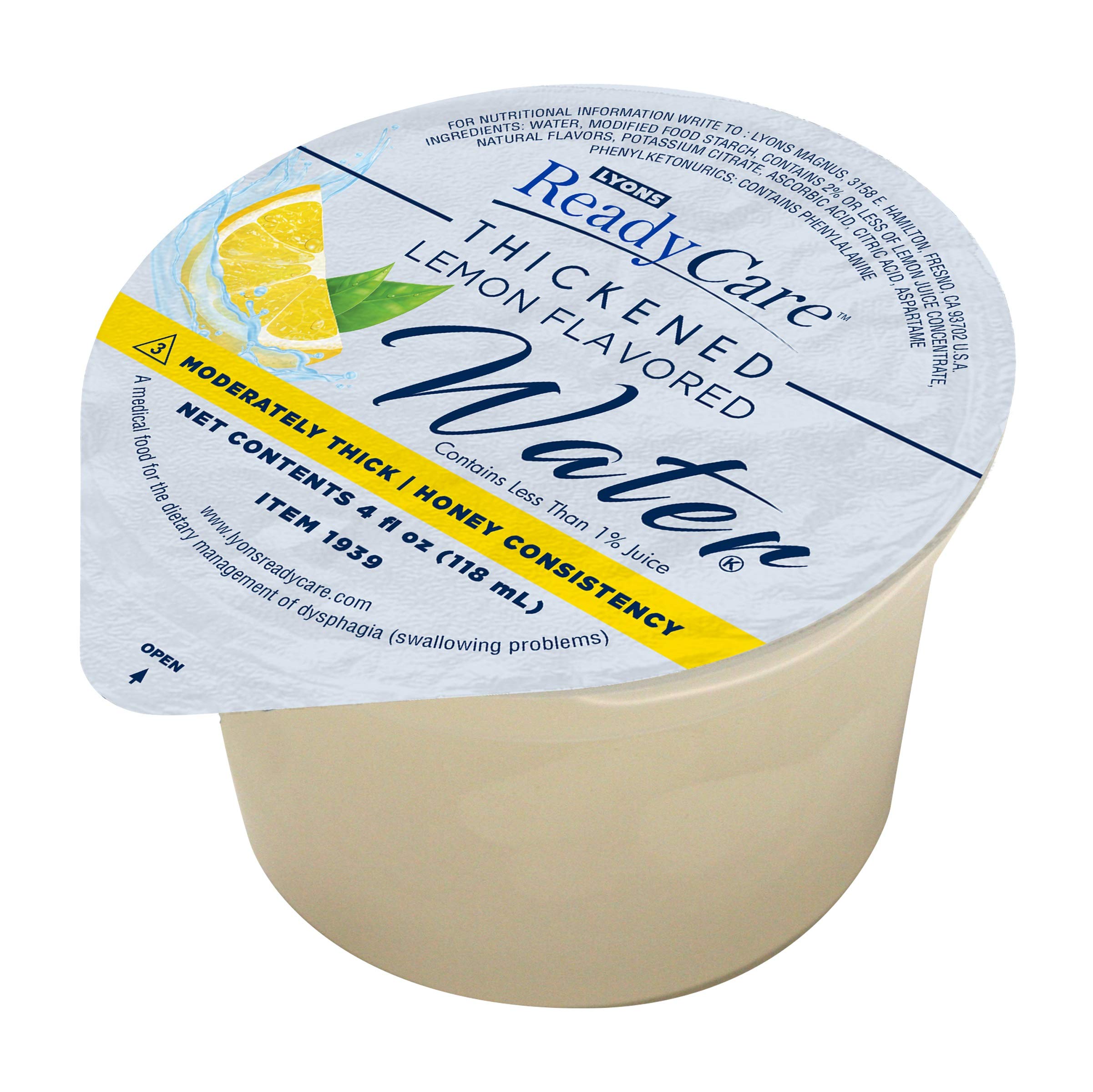 Lyons ReadyCare Thickened Lemon Flavored Water for Dysphagia & Swallowing Difficulty - Honey Consistency, Level 3 Moderately Thick - 4 fl oz Cups (48 pack)
