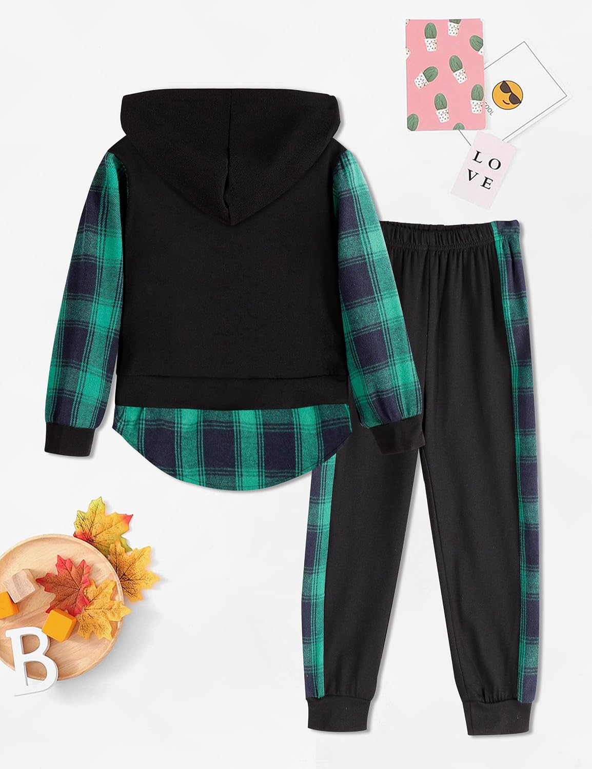 Boys Clothes Fall/Winter Plaid Pullover Long-Sleeved Hooded Sweatshirt Casual Pants 2pcs