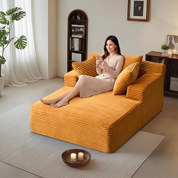Luxury Corduroy Chaise Lounge - Oversized Sleeper Sofa with Removable Cushions | No Tools Assembly - Space-Saving Design for Small Apartments