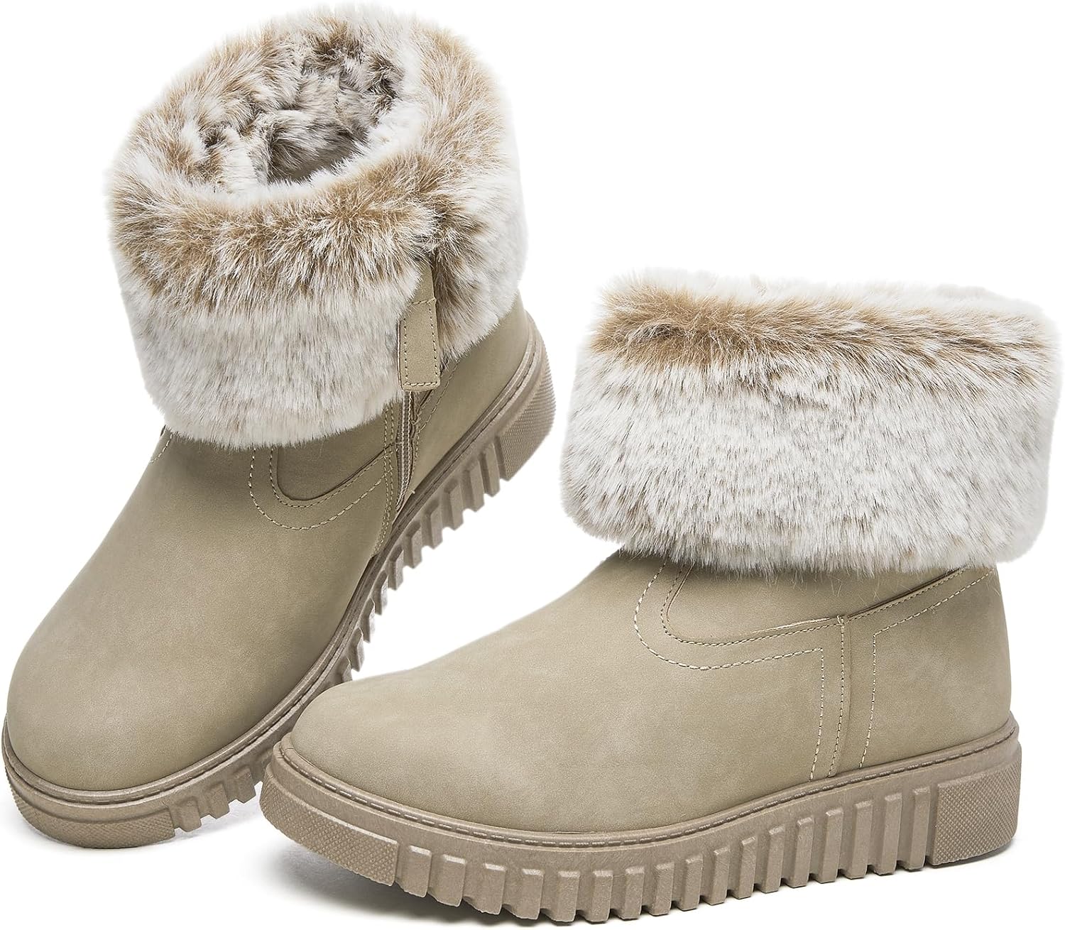 BENPAO Women's Winter Boots Fuzzy Snow Boots for Women Mini Short PU Leather Boots Warm Fur Lined Boots Waterproof Ankle Booties with Zipper