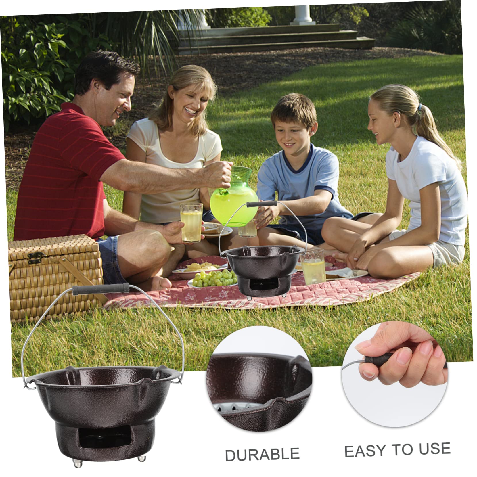 Gril De Camping En Fonte – Poêle à Charbon De Bois Portable – 26x26x15,5 Cm – Pour Barbecue, Pique-nique, Feu De Camp