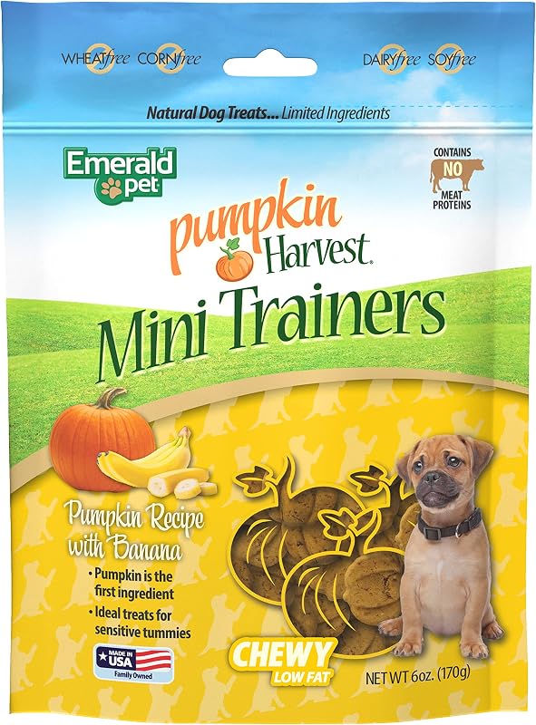 Petisco para Cães Emerald Pet Pumpkin Harvest Mini Trainers, Sabor Banana, com Abóbora, 170 g