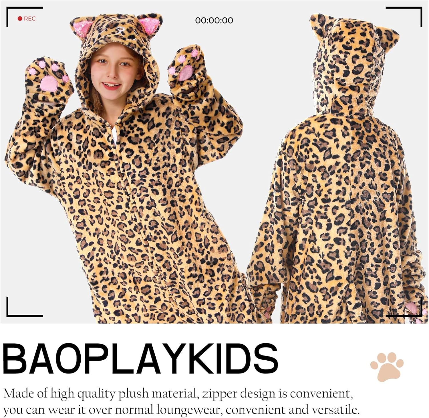 Halloween Cat Costume for Girls Zip-Up Hooded Onesie for Kids One Piece Pajamas for Animal Party Cosplay Age 6-13 - Image 2