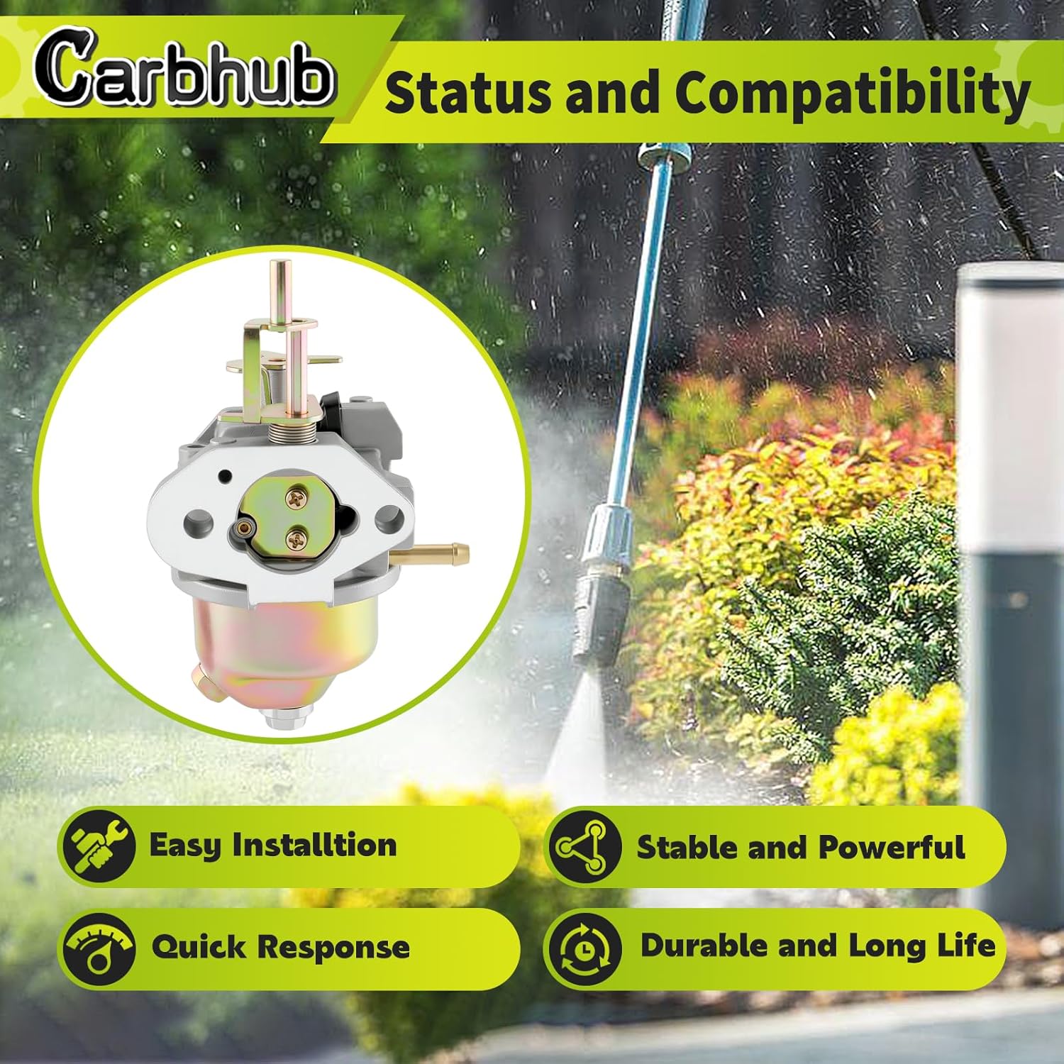 Carbhub EA175V Manual Choke Carburetor for Subaru EA190V EA190VS Robin EA190VS5050 Vertical Engine for Subaru EA190V EA175V for Yamaha MA190 for Powerstroke PS80312E Pressure Washer with Insulator