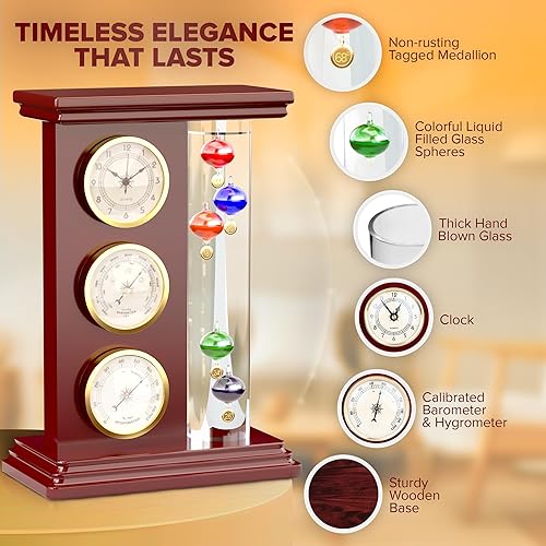 Miniatura 10 de JJ Care - Termómetro Galileo con barómetro de globo de vidrio esmerilado, la estación meteorológica Galileo mide temperaturas de 64 F a 80 F,