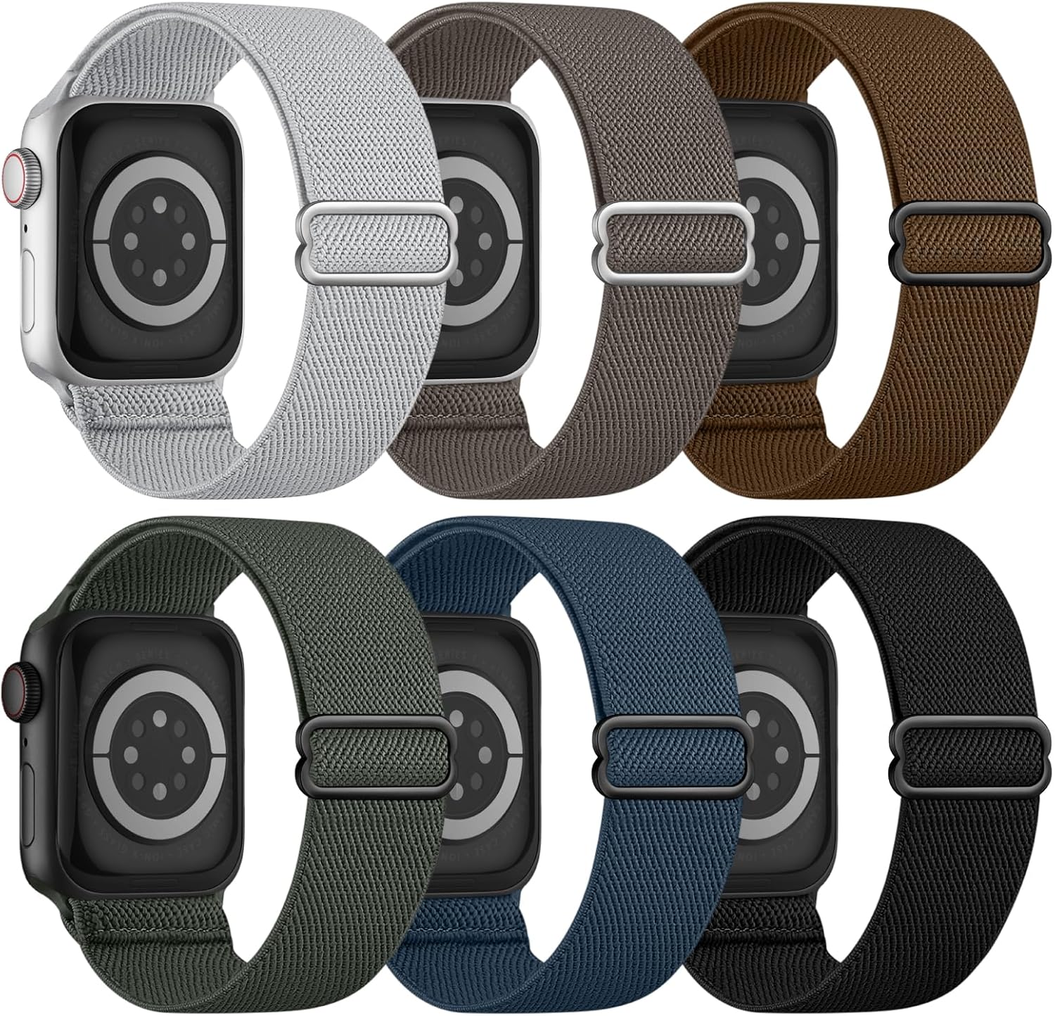 6 Pack Stretchy Solo Loop Compatible with Apple Watch Band 45mm 46mm 44mm 42mm 49mm 41mm 40mm 38mm Men Women, Braided Elastic Nylon Strap for iWatch Series 10 9 8 7 6 5 4 3 11 SE SE 2/3 Ultra Ultra 2