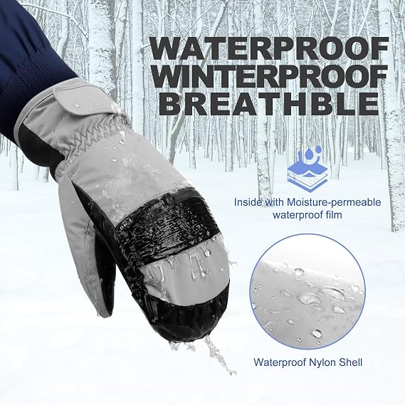 Ski Mittens & Snow Gloves for Men Women Kids - Touchscreen Waterproof Thermal Insulated Winter Gloves for Skiing, Snowboarding and Cold Weather