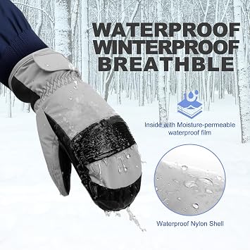 Ski Mittens & Snow Gloves for Men Women Kids - Touchscreen Waterproof Thermal Insulated Winter Gloves for Skiing, Snowboarding and Cold Weather