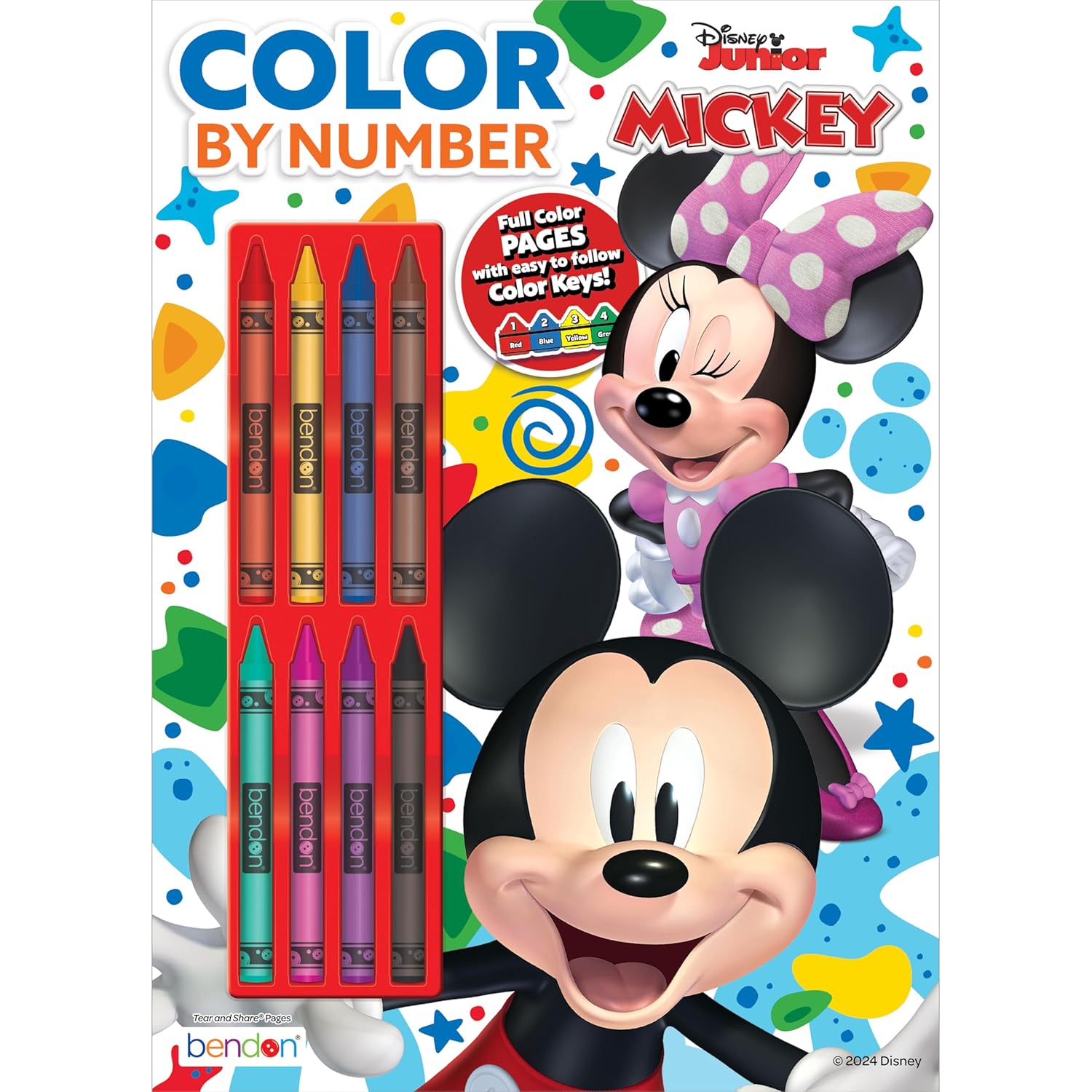 Disney Mickey Mouse 32 Page Color By Number with 8 Crayons, Bendon 59614