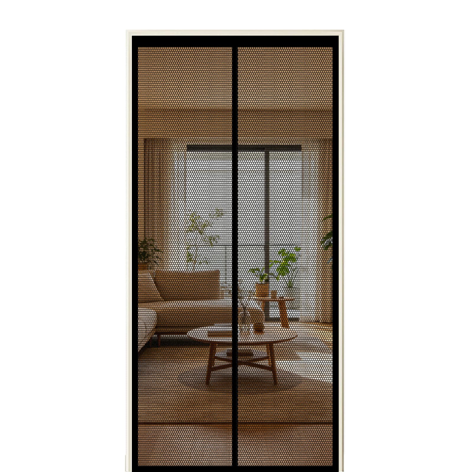 Screen Door 75 x 185 cm Self Sealing Powerful Magnets Auto-Close Insect Curtain with Powerful Magnets & Full Frame Magic Tape Suitable for Patio Doors Balcony Bedroom, Black