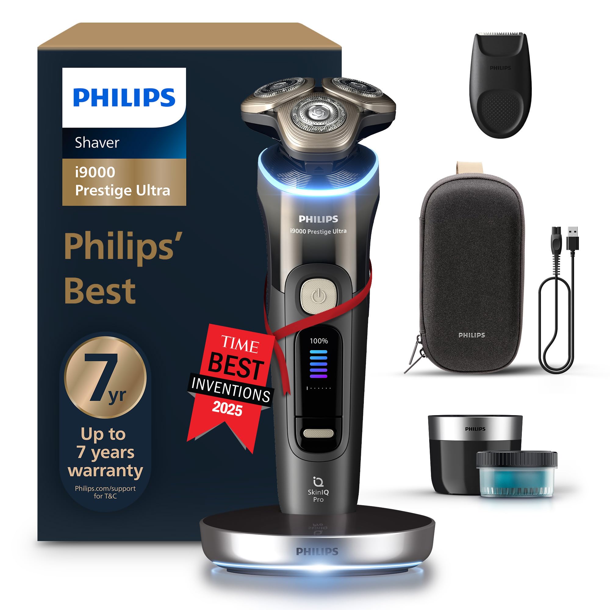 Philips Philips Electric Shaver i9000 Prestige Ultra for Men, Wet and Dry Shave, Black, Pressure and Motion Sensor, Trimmer Attachment,