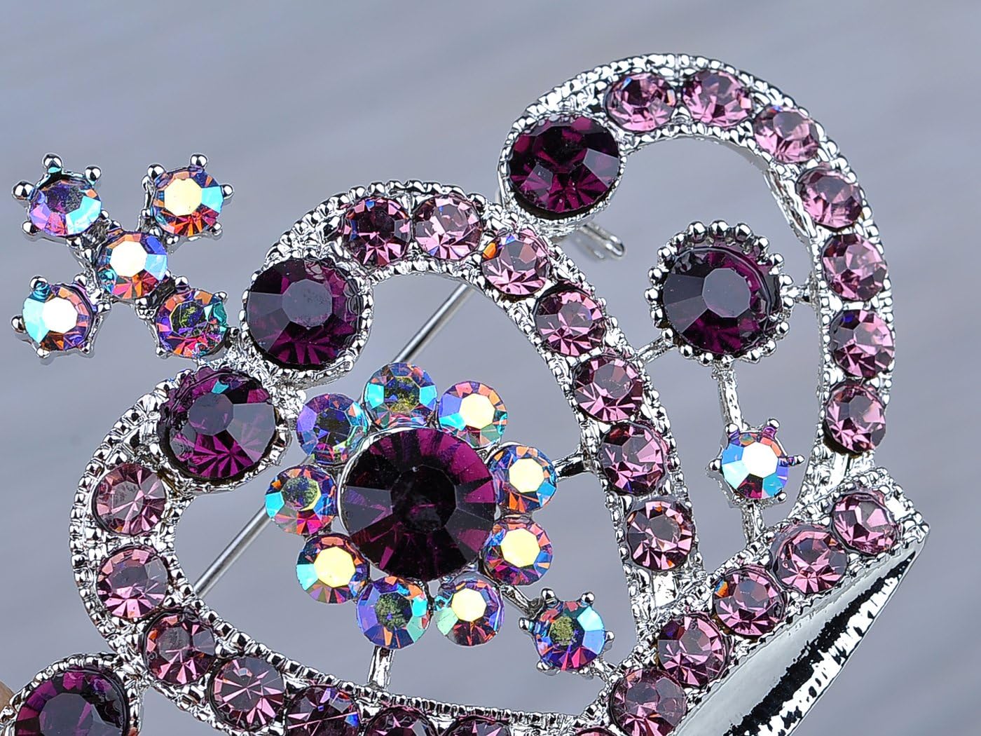 Alilang Amethyst Purple Multi-Colored Crystal Rhinestone Royal Princess Queen Crown Brooch Pin - Image 4