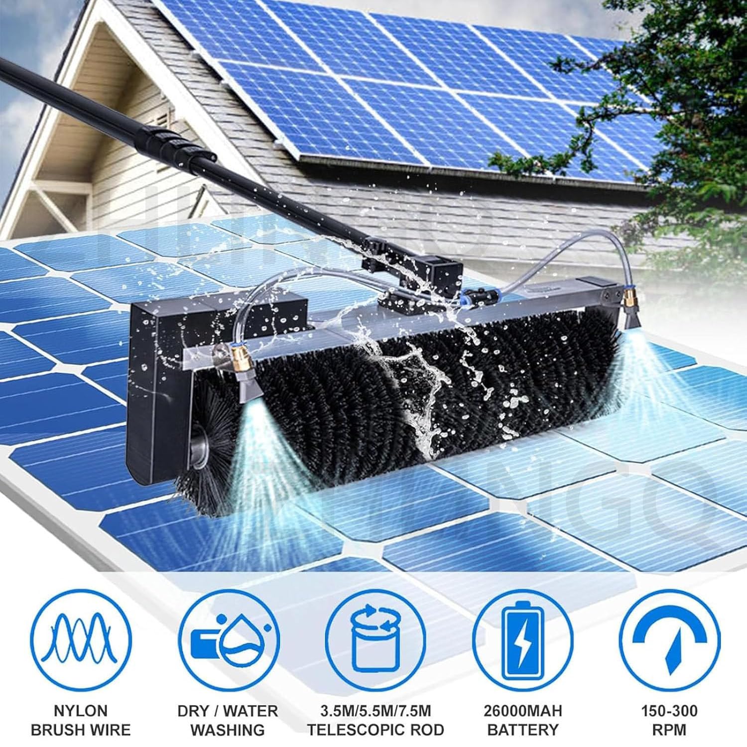Verstellbare Solarpanel-Reinigungsrolle mit langer Reichweite, weiche Fensterreinigungsbürste für effektive Photovoltaik-Wartung, professionelle Rotationsausrüstung