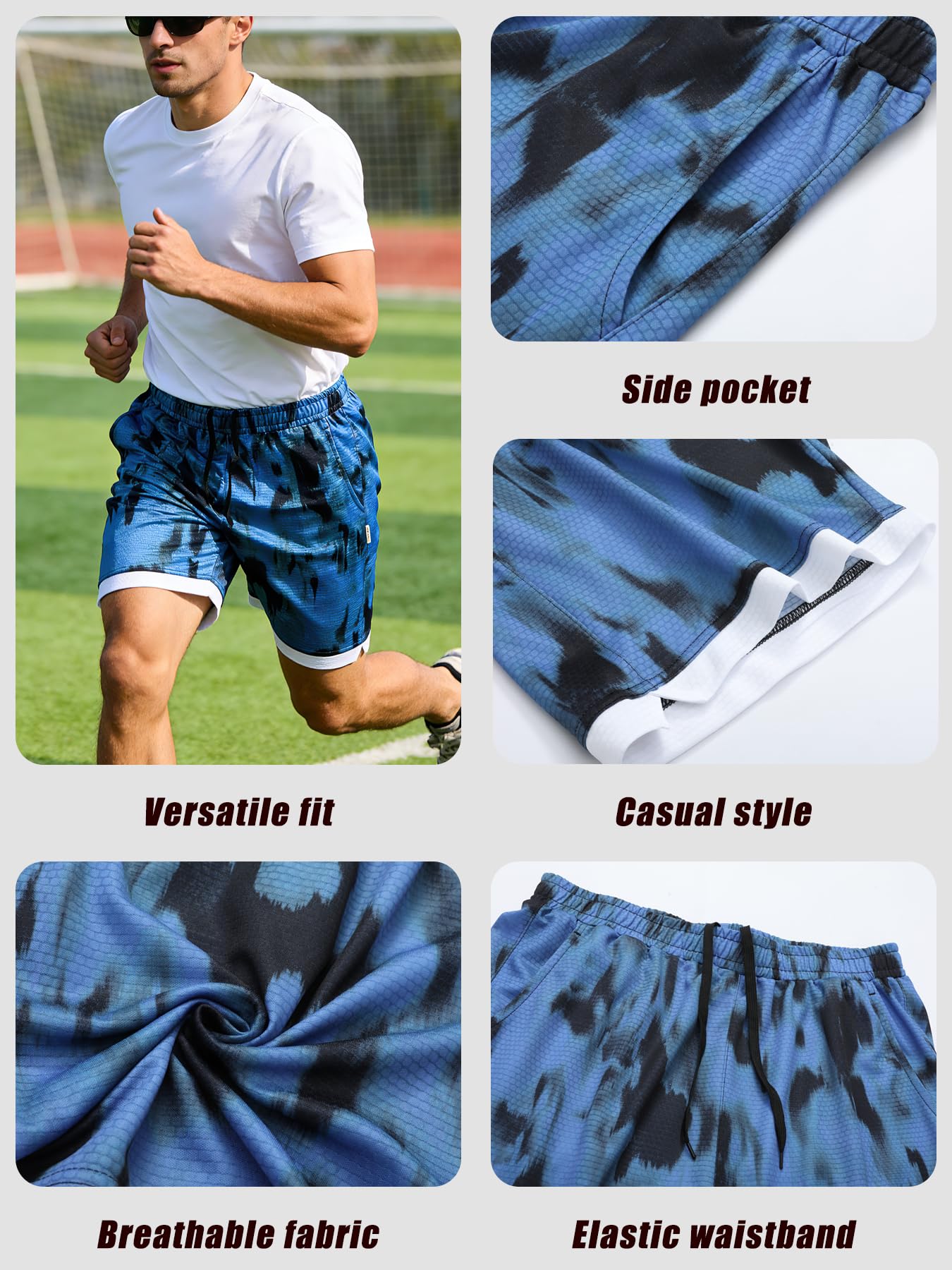 1 paquete de pantalones cortos de fútbol para hombre, transpirables, de secado rápido, para las 4 estaciones, para deportes, viajes, lavables a máquina, ligeros, modernos — view 4