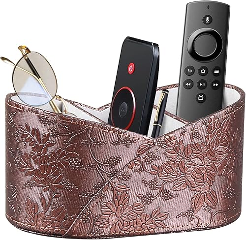 Soporte de control remoto para mesa, organizador de escritorio de cuero con 3 rejillas y almacenamiento de accesorios para controladores, papelería