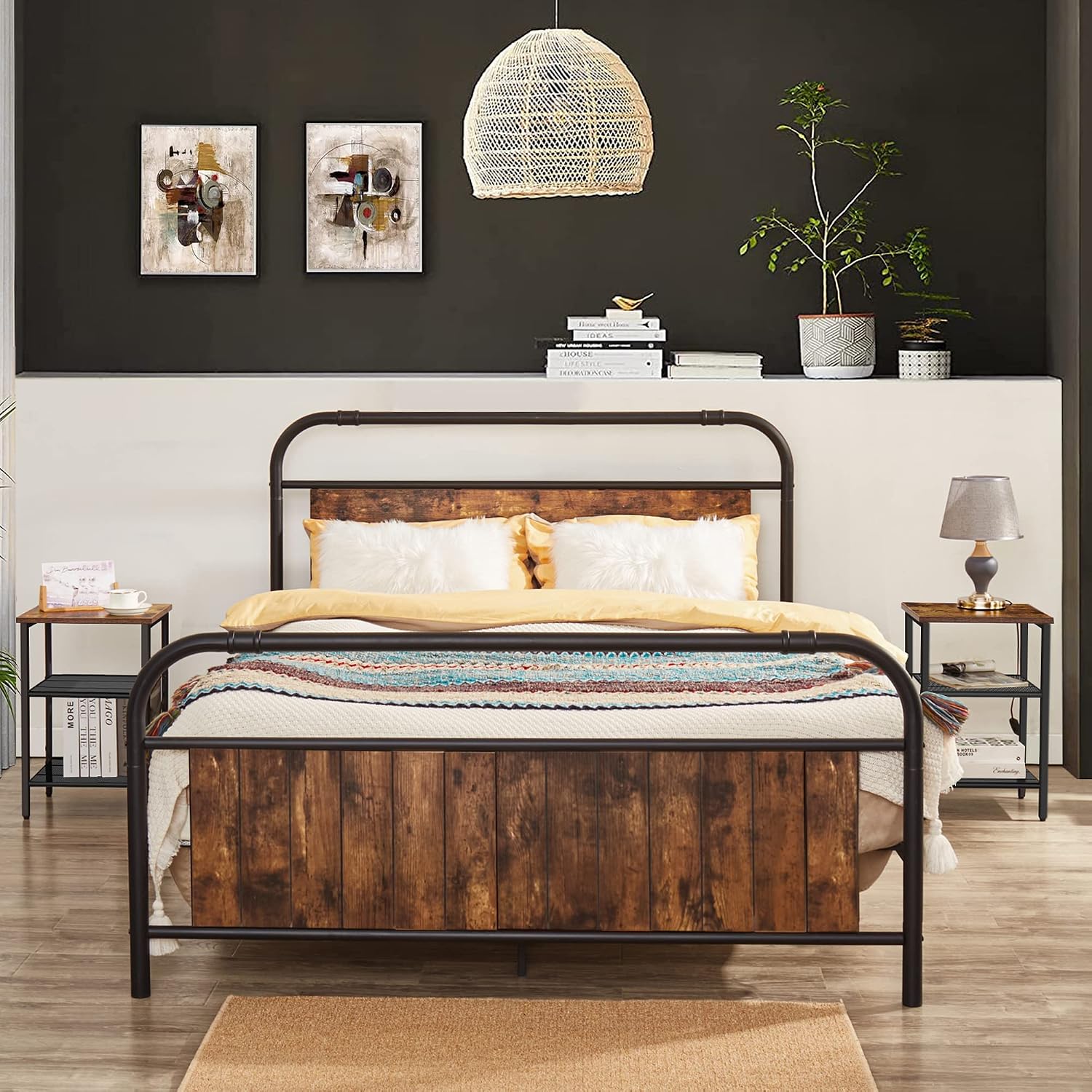 BEEWOOT End Table, 3-Tier Side Table, Nightstand, Industrial Beside Sofa Table for Living Room, Bedroom, Stable Metal Frame and Easy Assembly, Rustic Brown TB01BB001