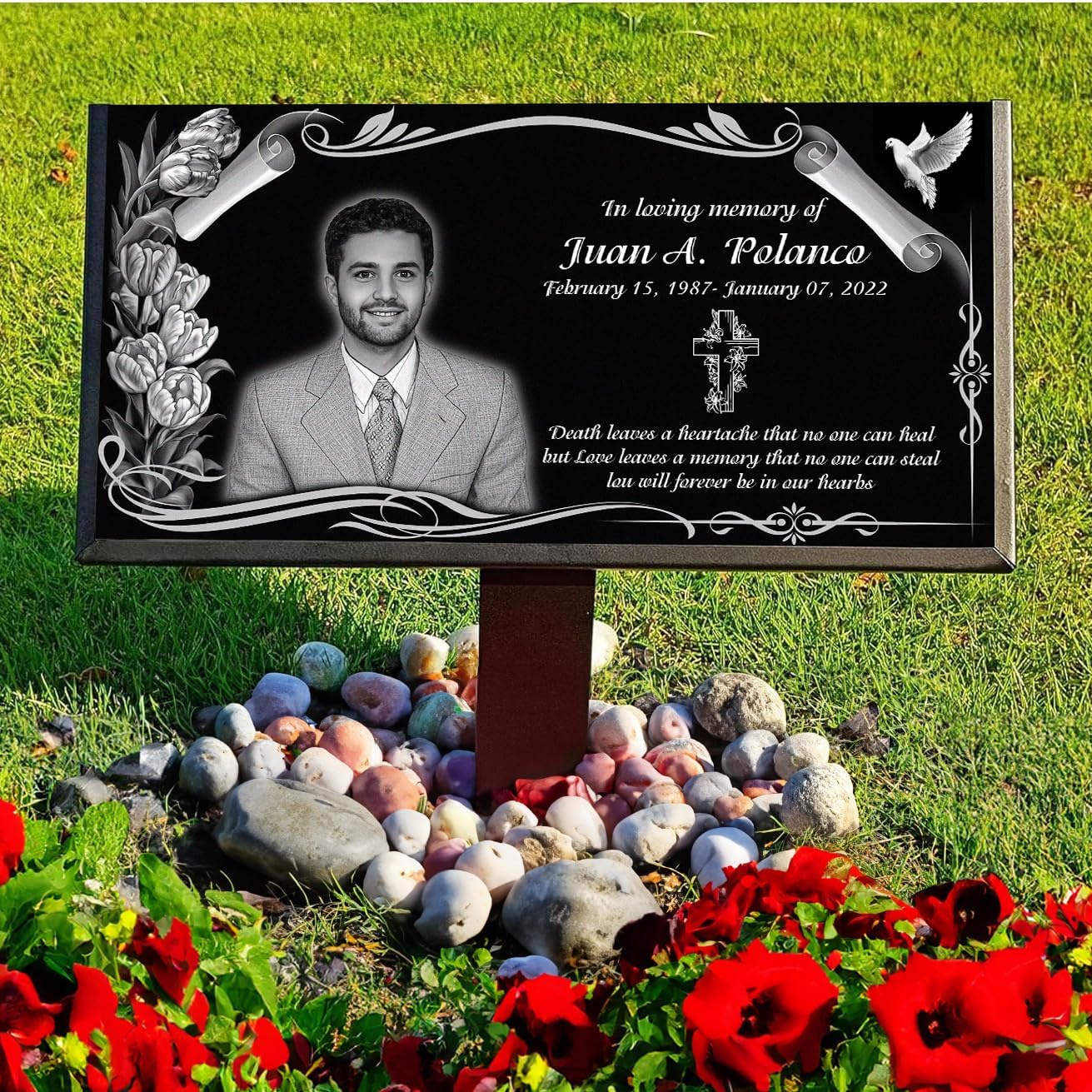 16‘’x8‘’Personalized Memorial Stones,Grave Markers, Outdoors Grave Plaques, Cemetery Memorial Stones, headstones for Humans,tombstones for Graves