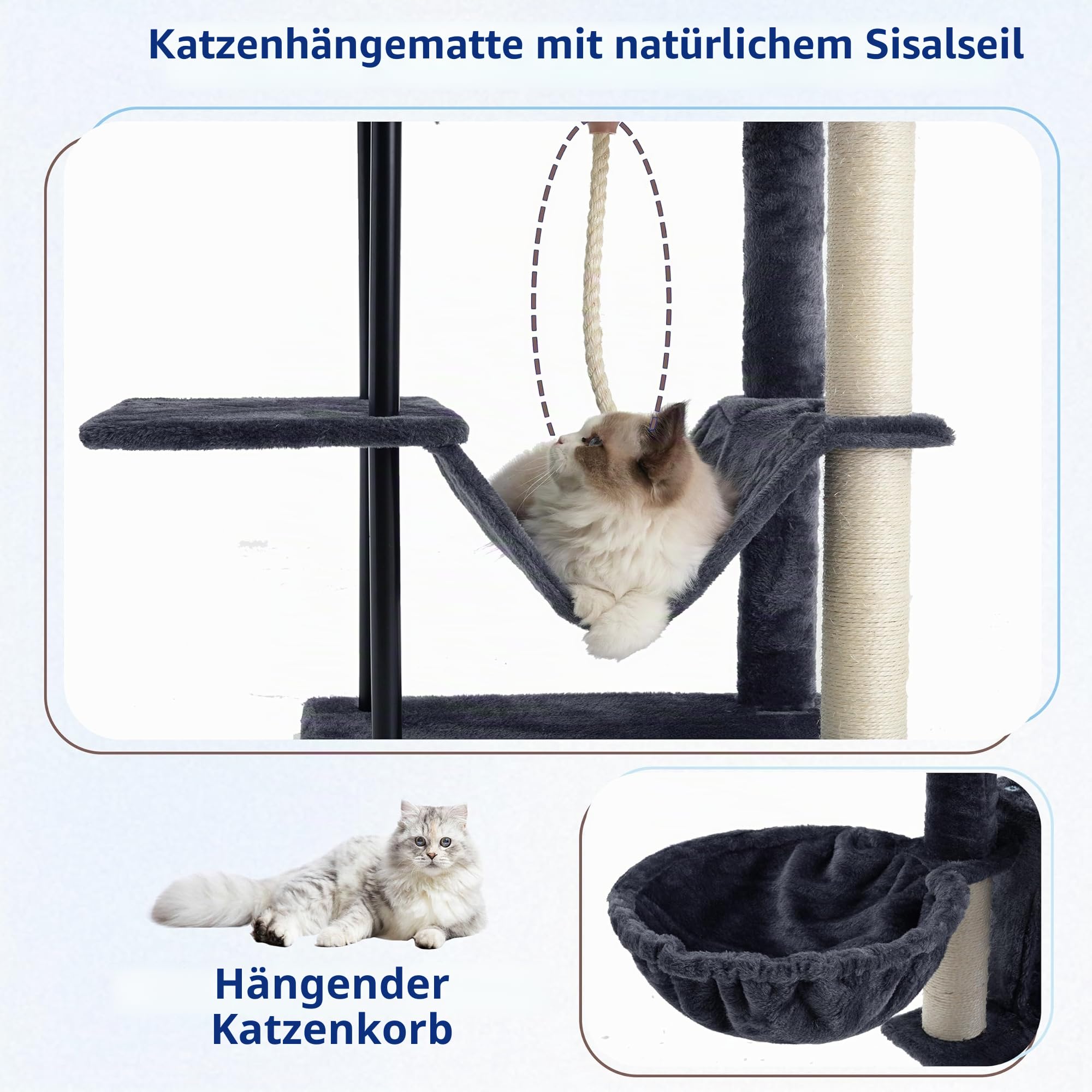 Gitelsnour Kratzbaum, Katzenbaum für Innenbereich, 110 cm Katzenkratzbaum mit stabilen Metallrohren, Katzenhängematte, Katzenhaus für kleine Katzen und Kätzchen, Rauchgrau GCT004SG-2