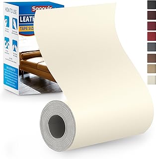 Leather Repair Patch Tape Kit, 4" x 63" Self Adhesive Leather Repair Patch for Furniture, Vinyl Leather Repair Kit for Car Seat, Chairs, Couch, Sofa, Boat Creamy White