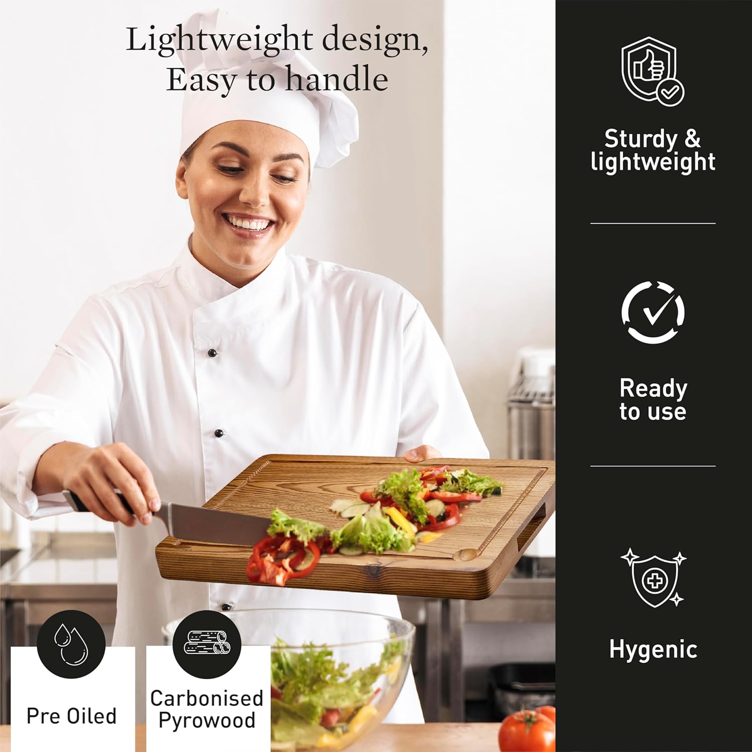 Cutting Board for Kitchen – Wood Cutting Board, Dishwasher Safe & Non Toxic Butcher Block, Cutting Boards with Juice Groove & Handles, Charcuterie Board – 11" x 17" x 1.75" (Pyrowood) - Image 4