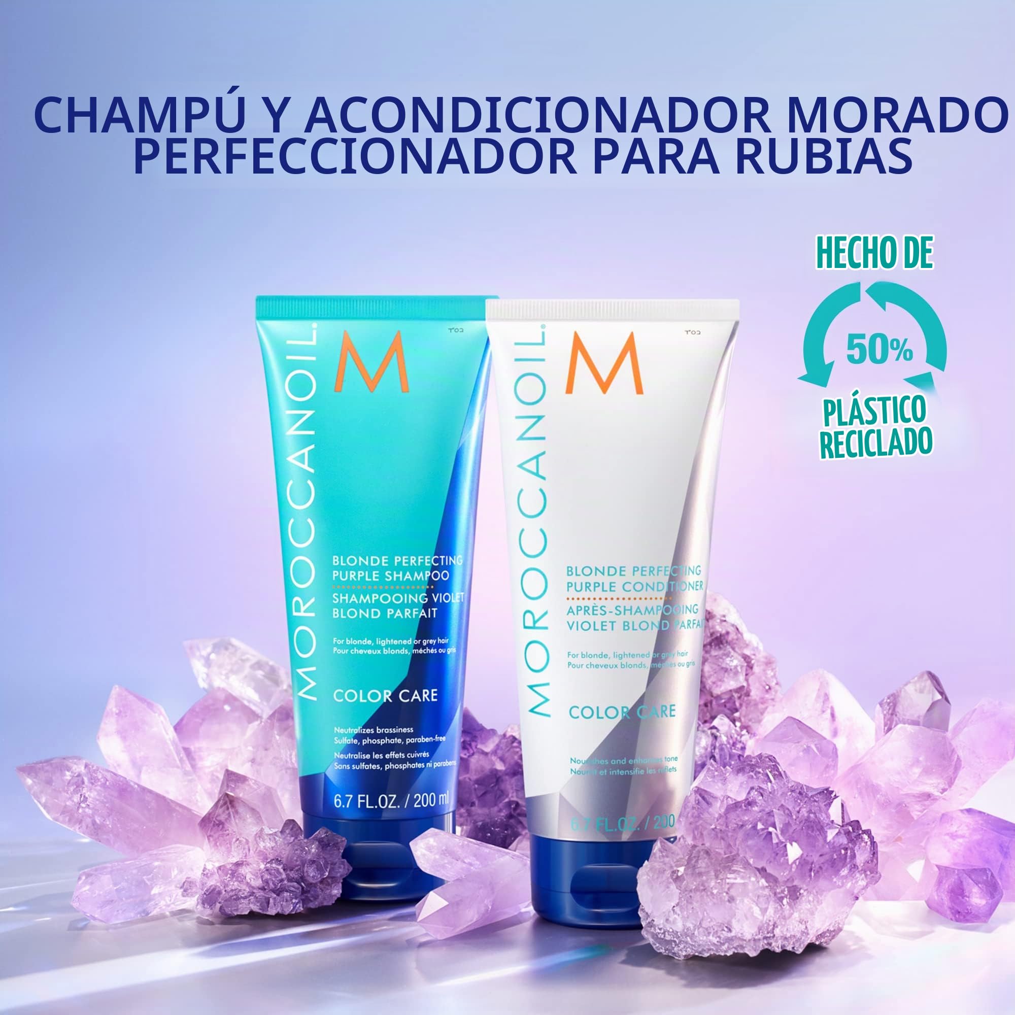 Moroccanoil Paquete de champú y acondicionador violeta perfeccionador del rubio